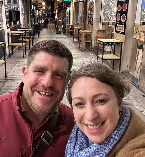 Nick and I reminiscing about the first time he took me to Calle Laurel for tapas on our honeymoon in 2022.