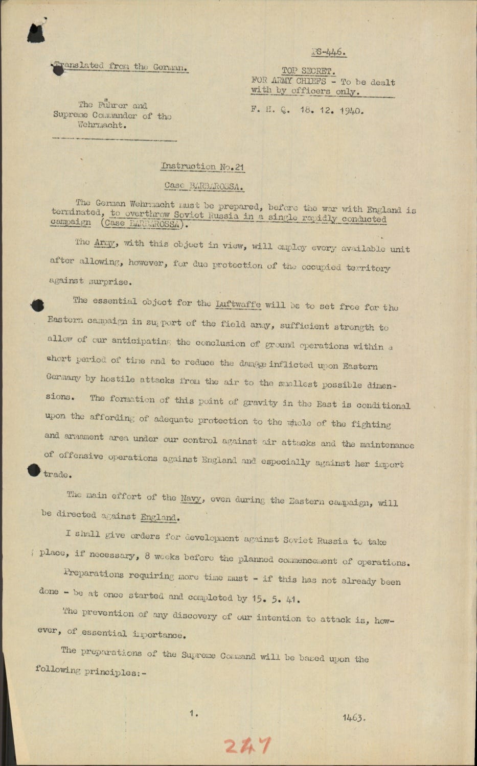 Nuremberg - Document Viewer - Directive 21, on preparations for the invasion of the Soviet Union in 1941, with Hitler's strategy for the attack and instructions to the army, air force, and navy Nuremberg - Document Viewer - Directive 21, on preparations for the invasion of the Soviet Union in 1941, with Hitler's strategy for the attack and instructions to the army, air force, and navy