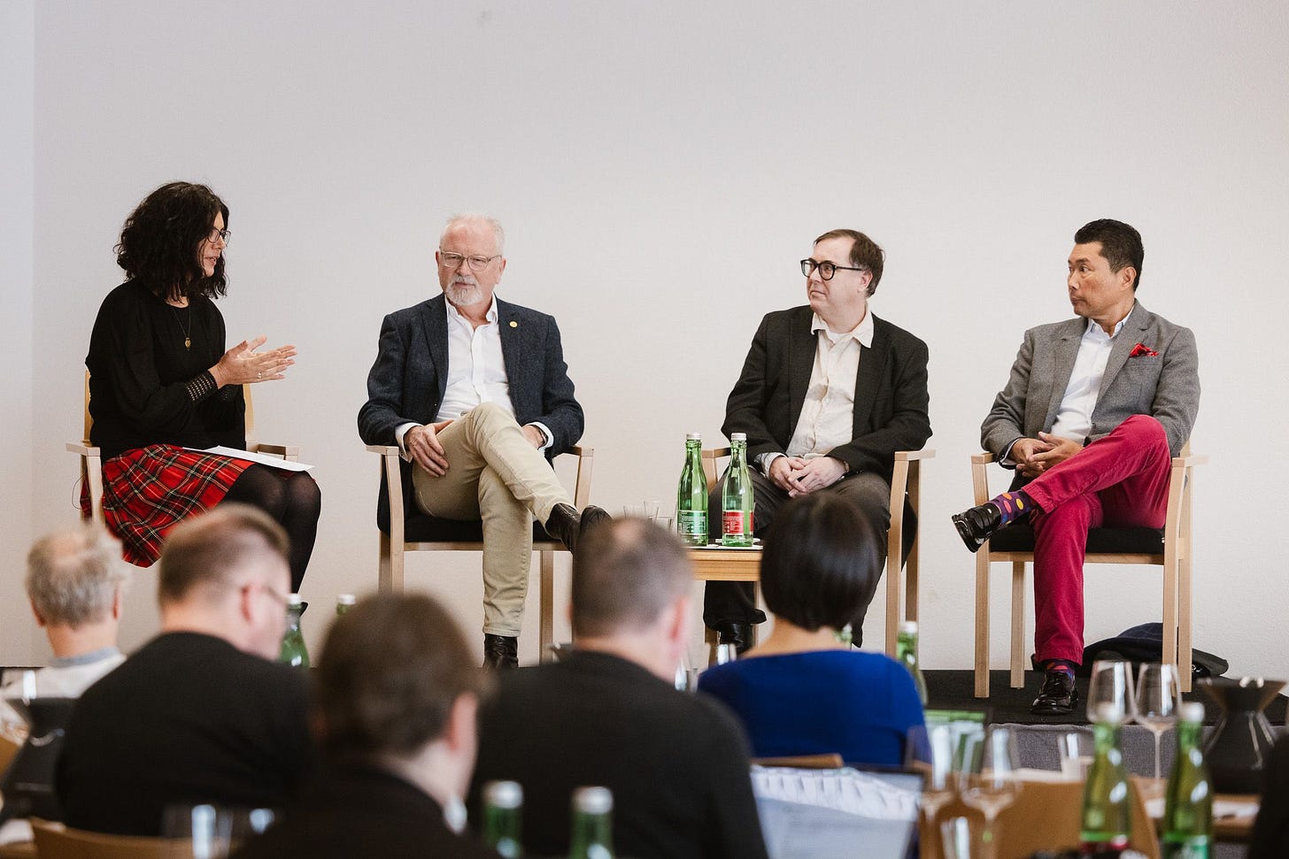 Panel discussion in Lech. L to R Pauline Vicard, Adrian Garforth MW, Arnt Egil Nordlien, Simon Tam. Photo Anna Stöcher.