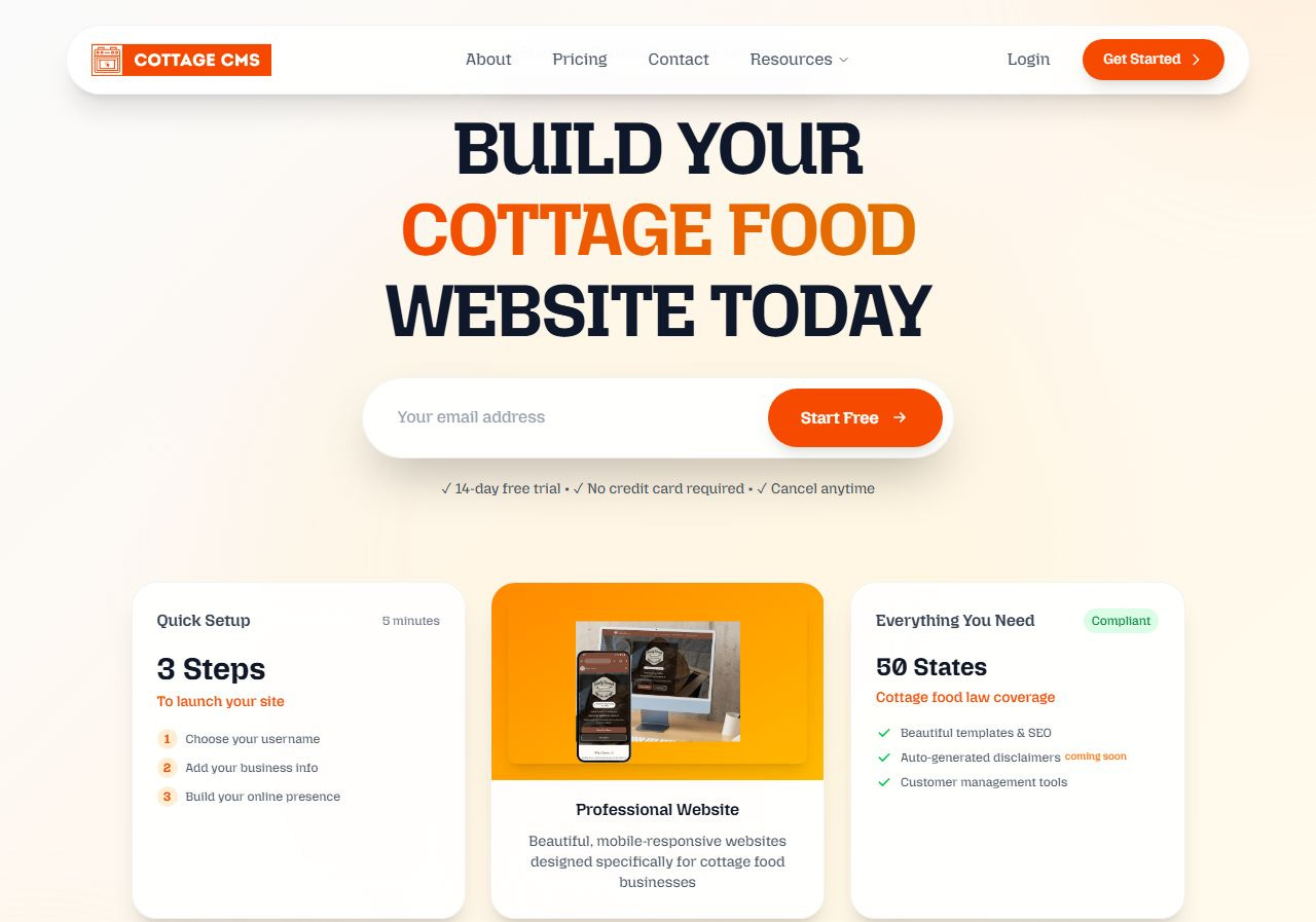 Cottage CMS webite platform for cottage foodies