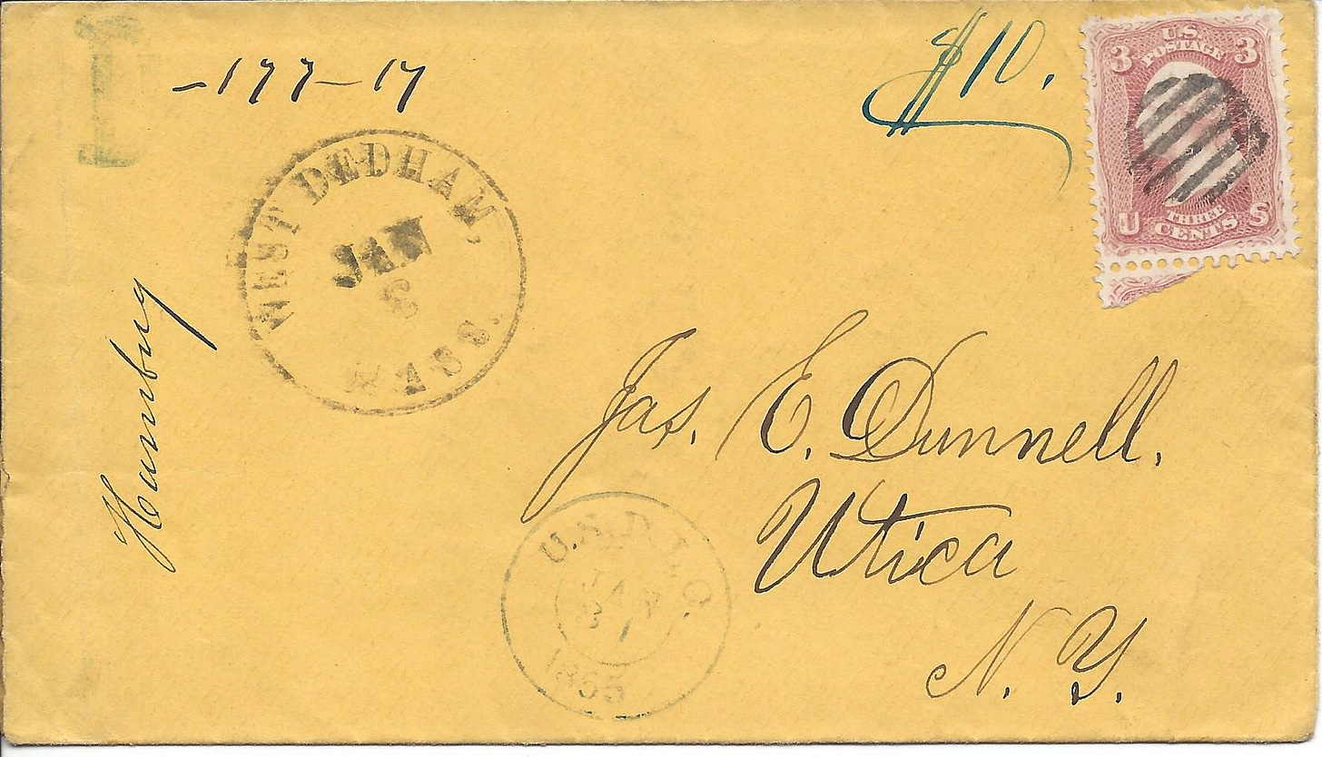1865 envelope that has word "Humbug" written on the side