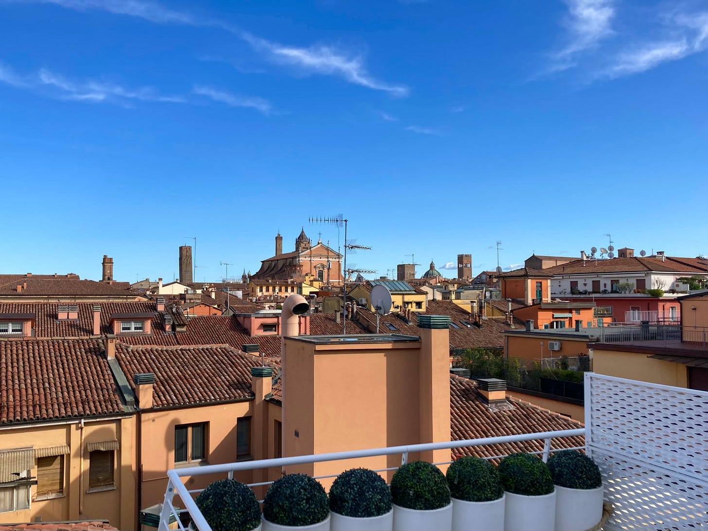 Rooftop terrace view of Bologna taken by Hannah Sanguinetti