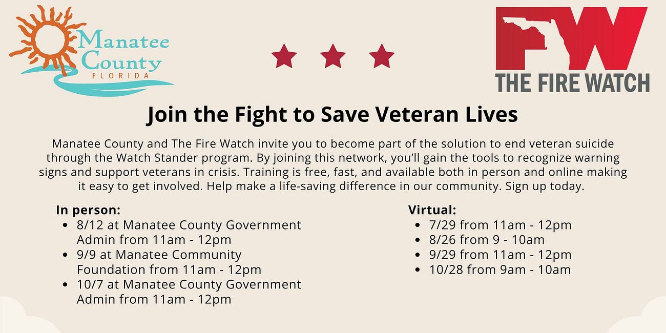 Manatee County Partners with The Fire Watch to Prevent Veteran Suicide Through Community Training