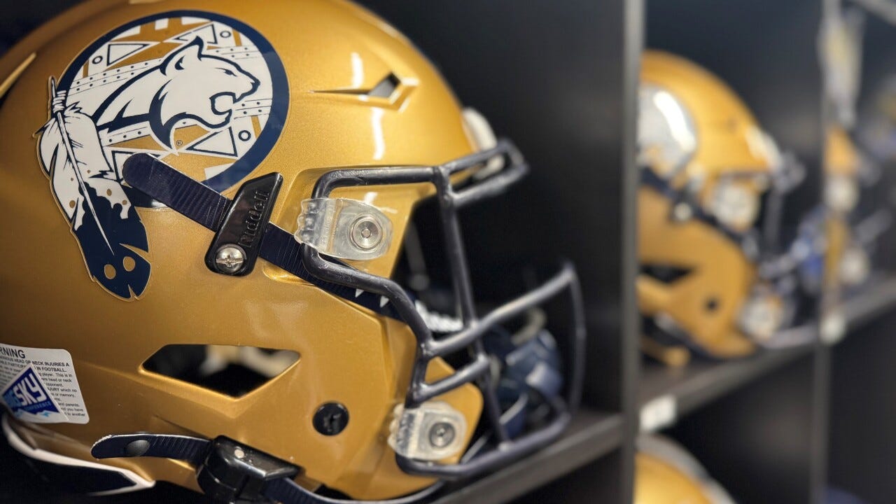 Montana State's  Native American heritage helmet.