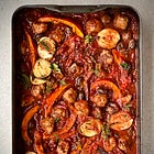 Smoky squash and chorizo meatball stew