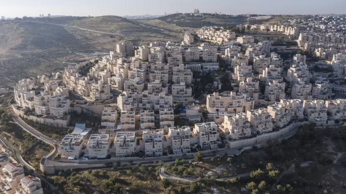 Aerial view of Israeli settlement constructed in occupied West Bank territory