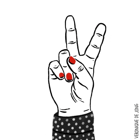 An animated hand makes a peace sign and a heart appears in between the fingers. An animated hand makes a peace sign and a heart appears in between the fingers.