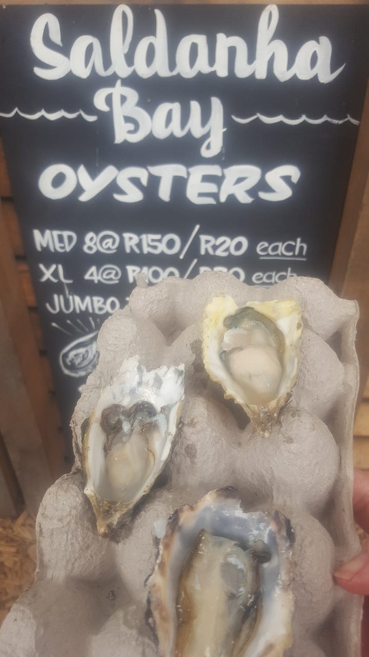 Oranjezicht city farm market, Cape Town, figs, oysters, winter squash, passion fruit ice cream.