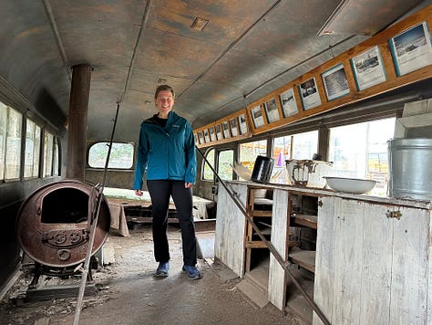 Photos of Liz at the bus 