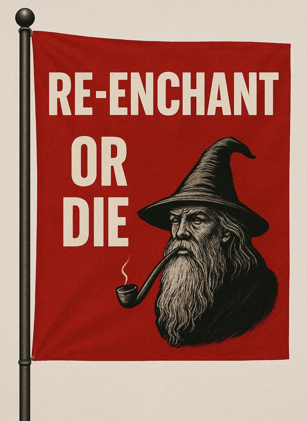 Re-enchant or die. Stupid little flag made by stupid little AI for the irony.