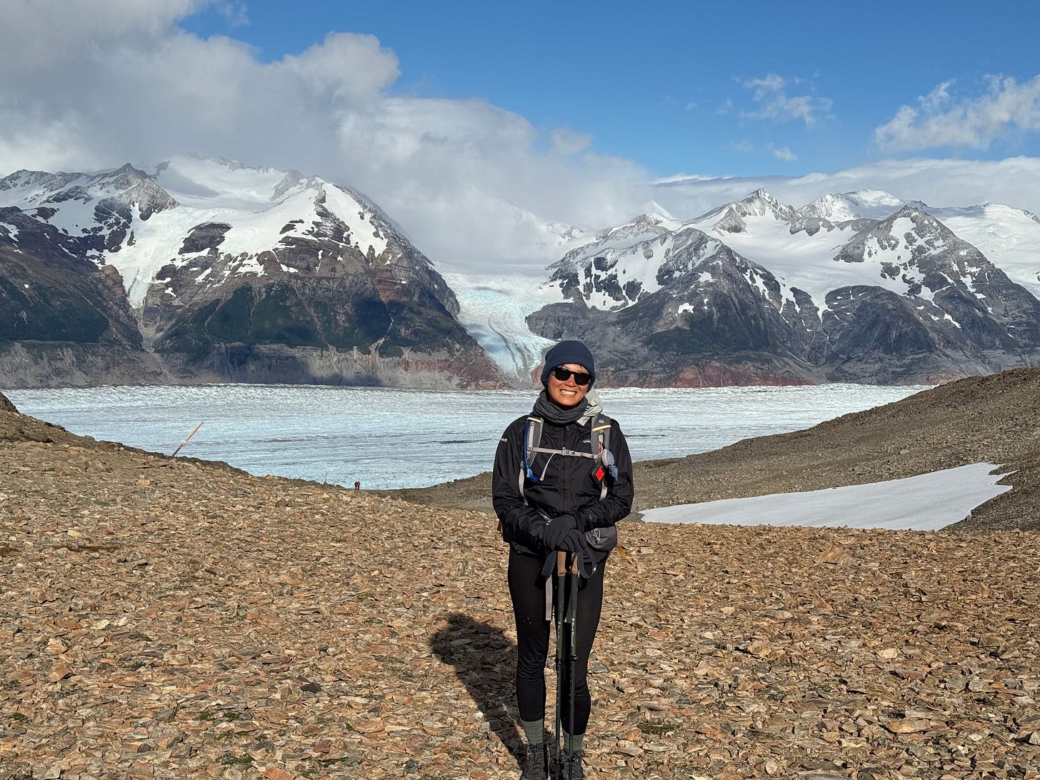 Jiaxin standing at John Gardner pass in Torres del Paine, Patagonia Jiaxin standing at John Gardner pass in Torres del Paine, Patagonia