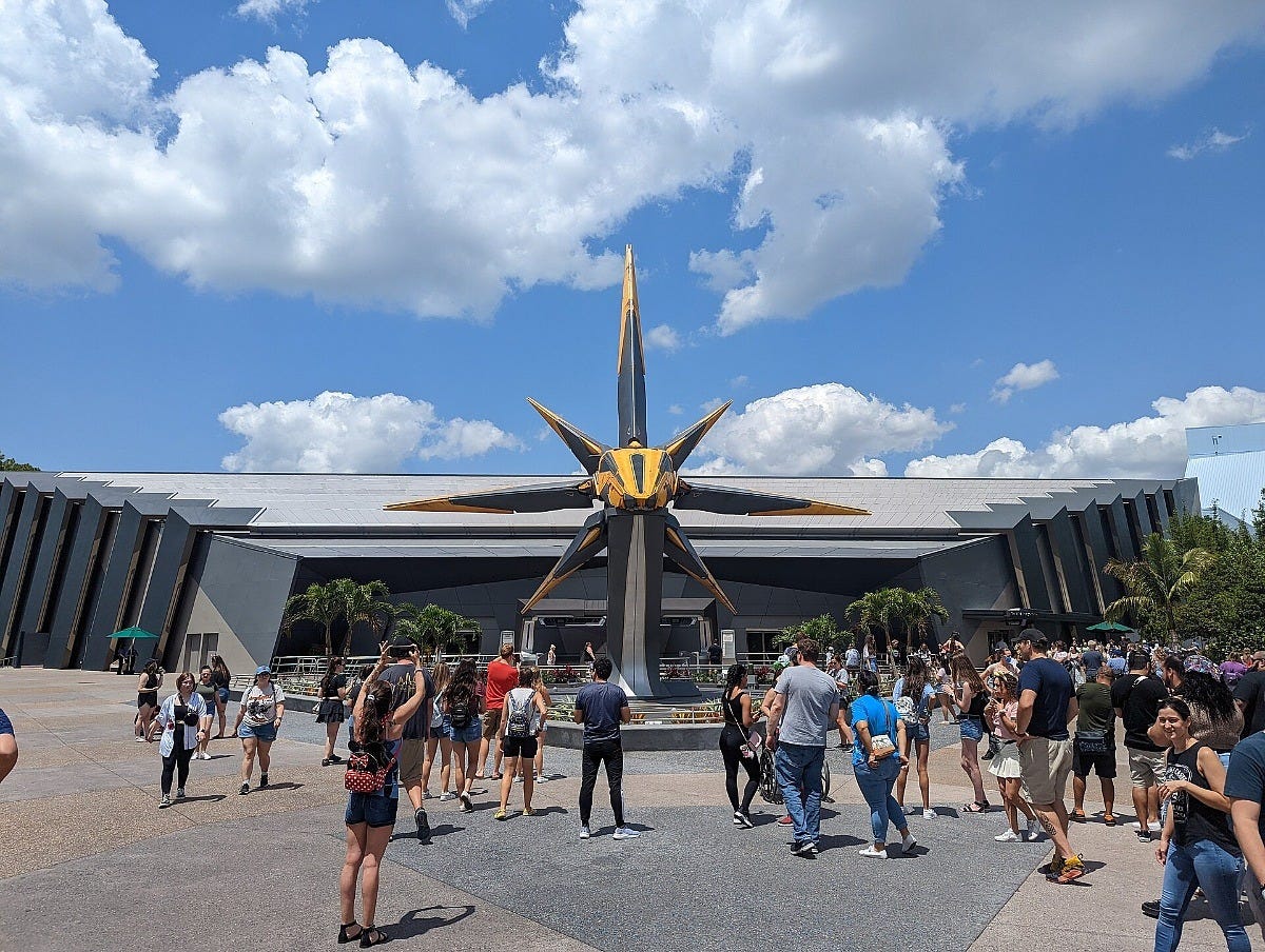 Guests outside Guardians of the Galaxy: Cosmic Rewind at EPCOT. Image: elisfkc2 via Wikimedia Commons Guests outside Guardians of the Galaxy: Cosmic Rewind at EPCOT. Image: elisfkc2 via Wikimedia Commons