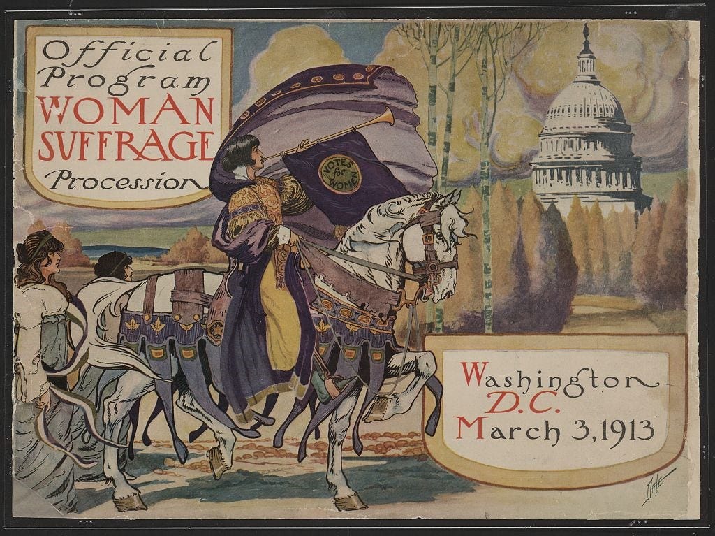 Illustrated cover of Woman Suffrage Procession program March 3 1913 Illustrated cover of Woman Suffrage Procession program March 3 1913