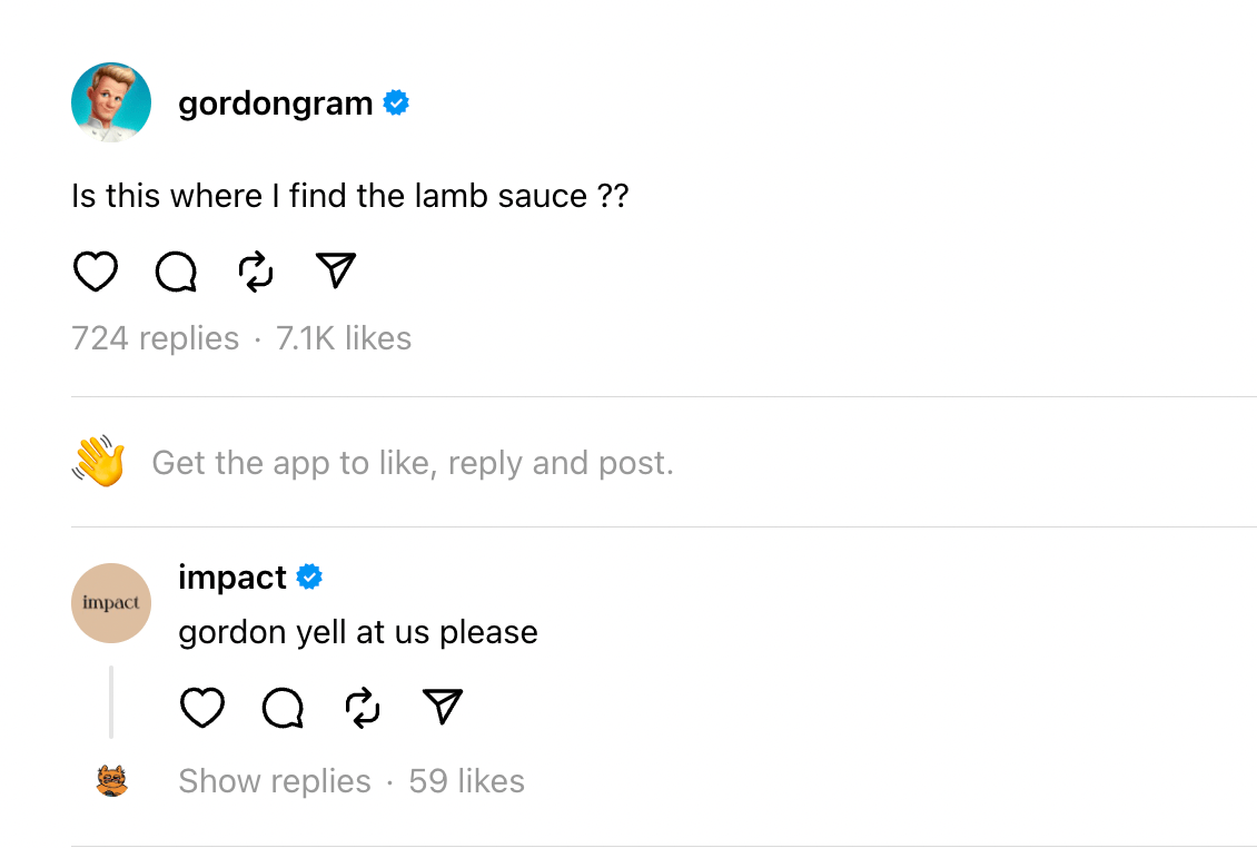 A screenshot showing Gordon Ramsay on Threads