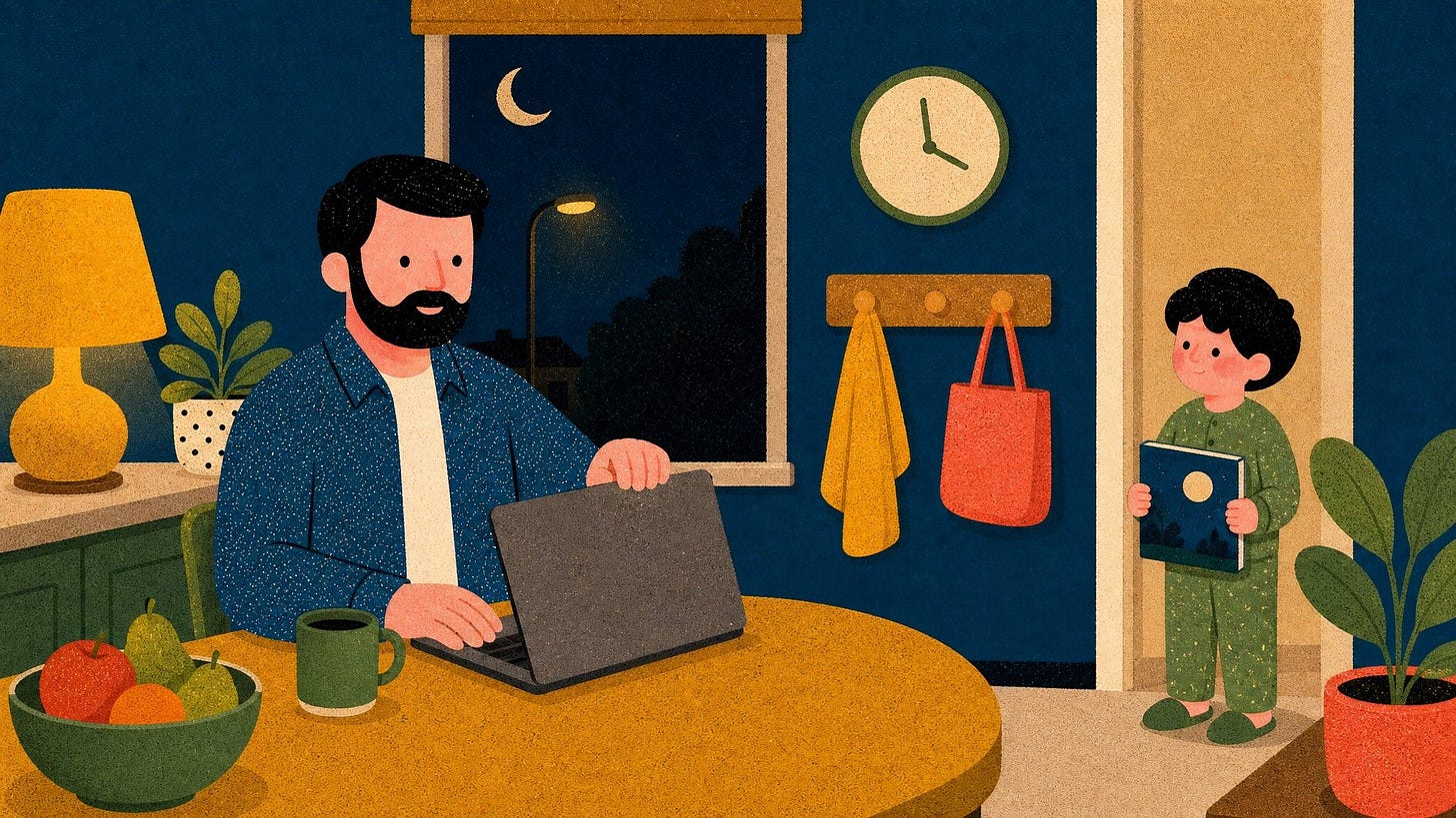 Dad closing his laptop at 4pm on a dark November evening as part of his late afternoon/evening routine for dads Dad closing his laptop at 4pm on a dark November evening as part of his late afternoon/evening routine for dads