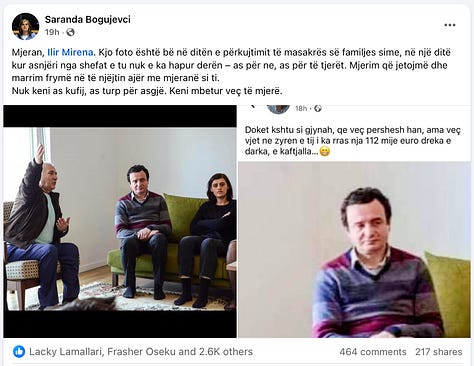 Reagimi i Saranda Bogujevcit erdhi si kundërpërgjigje ndaj shpifjes së Ilir Mirenës, i cili kishte ironizuar një moment zie të familjes Bogujevci, ndërkohë që dëshmia e gazetarit Vullnet Krasniqi theksonte se Saranda Bogujevci kishte qenë ballë për ballë me Ivica Daçiqin në ekspozitën kundër krimeve serbe ndaj familjes së saj.