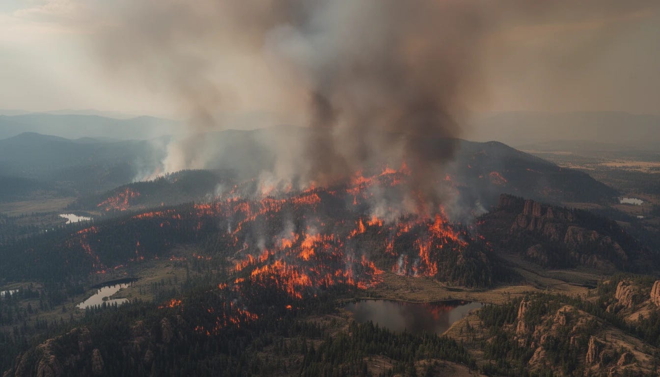 Forest Fires burning out of control in Colorado with smoke rising and flames running rampant