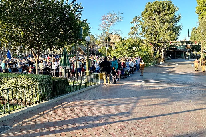 Disneyland rope drop, Disneyland castle, waiting to get into Galaxy's Edge, 