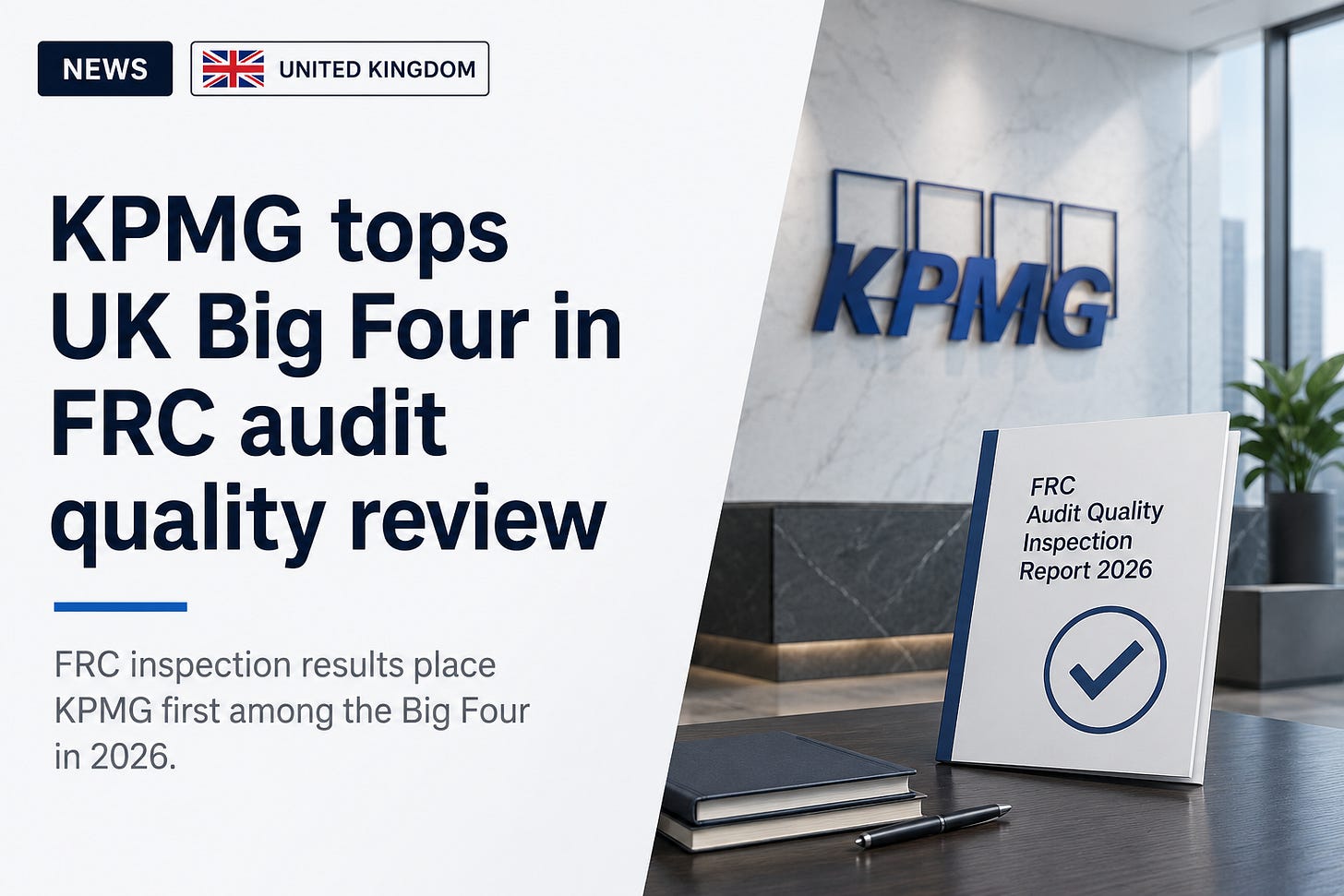 Financial Reporting Council finds 95% of KPMG UK audits inspected required no more than limited improvements, ahead of Deloitte, EY and PwC. Financial Reporting Council finds 95% of KPMG UK audits inspected required no more than limited improvements, ahead of Deloitte, EY and PwC.