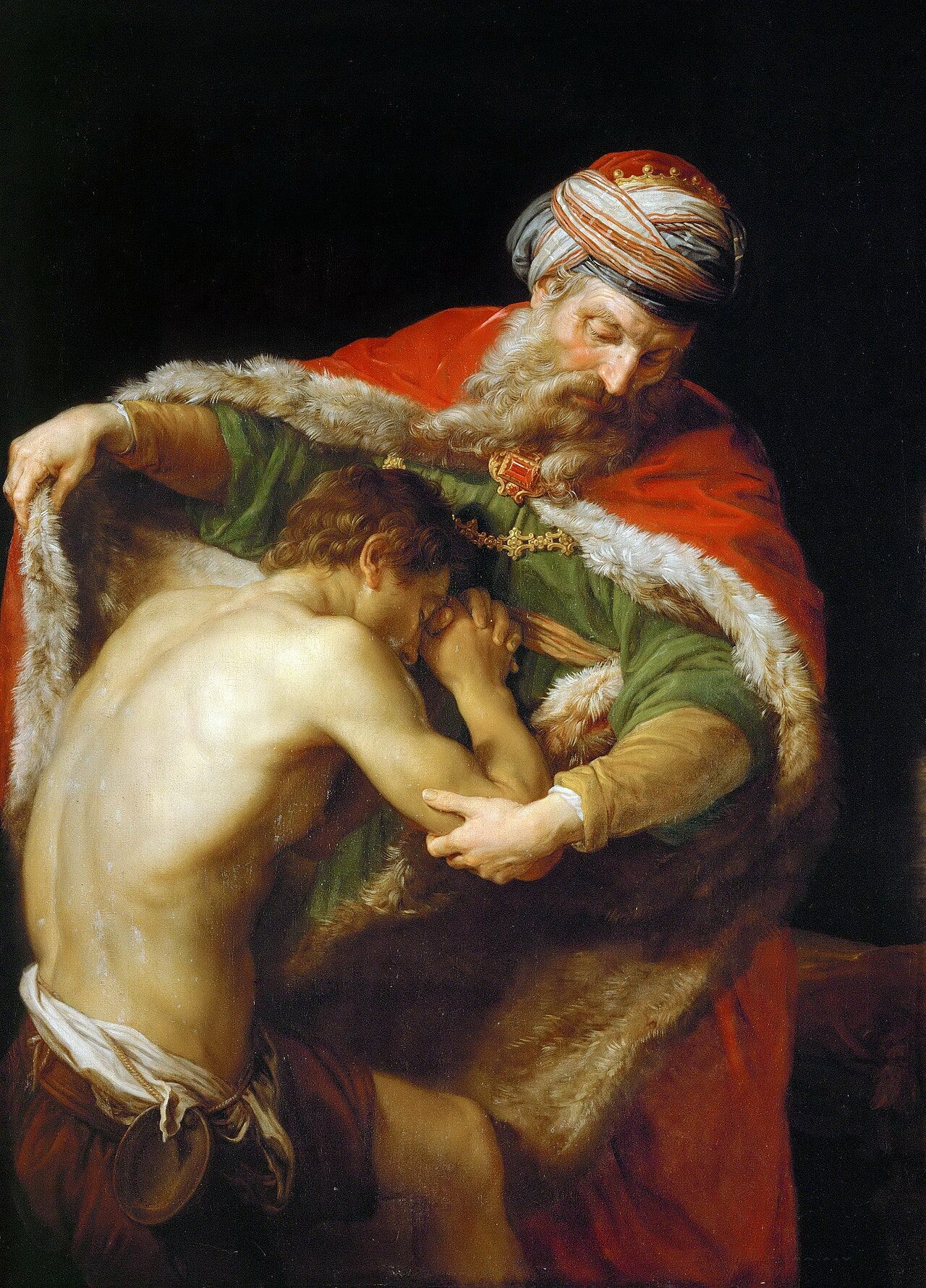 Rembrandt's kneeling son embraced by his forgiving father Rembrandt's kneeling son embraced by his forgiving father