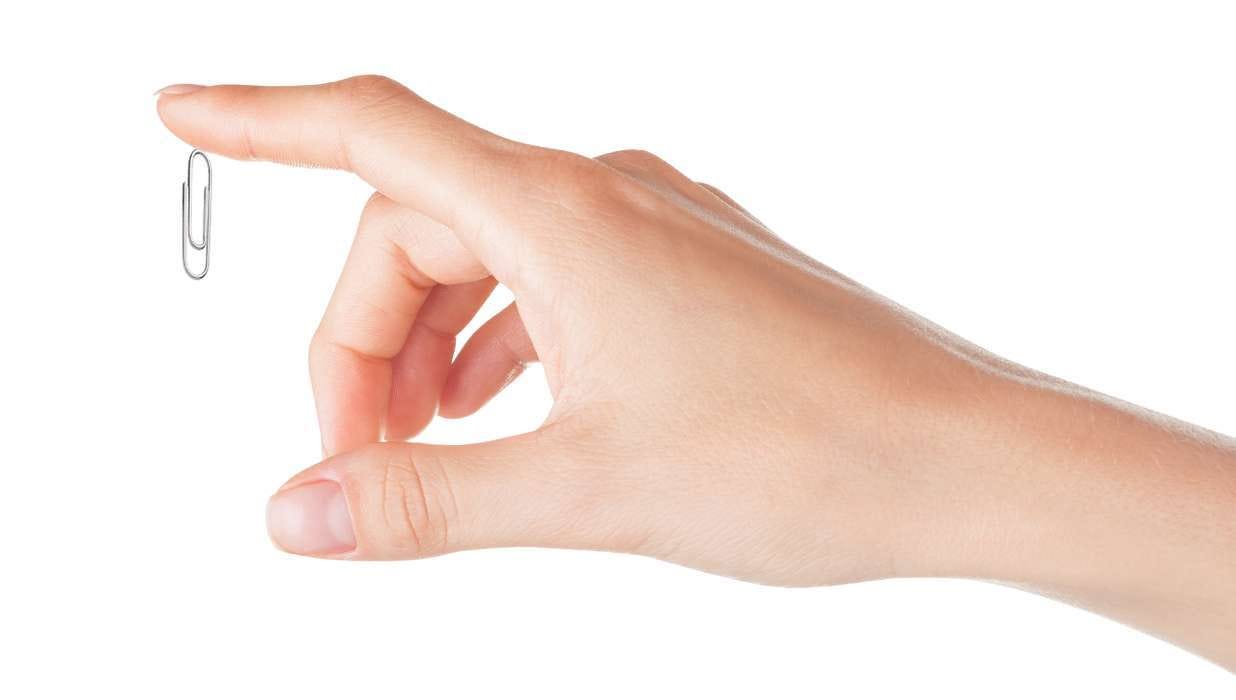 picture of a hand with pointer finger outstretched. a paperclip is dangling from the tip of the pointer finger picture of a hand with pointer finger outstretched. a paperclip is dangling from the tip of the pointer finger
