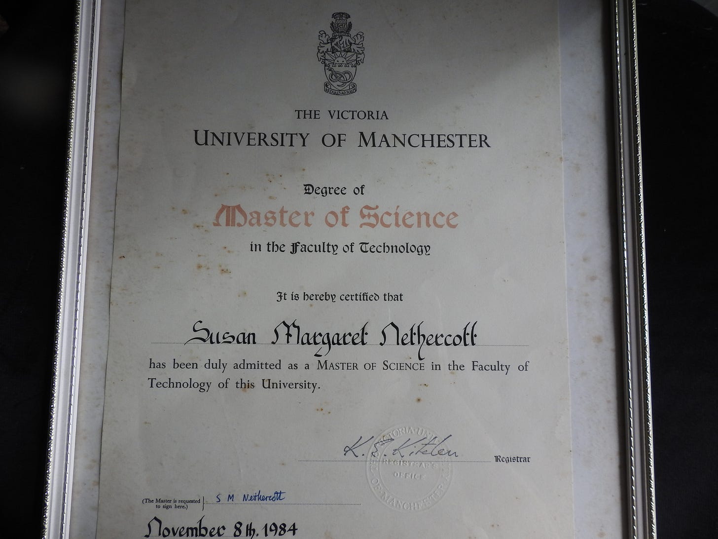 My MSc certificate My MSc certificate