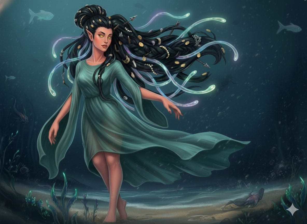 Noel in her space horror, Tideborn queen Abyssa and Doc dancing with a Roselite the vampire in her poisoned dress. Noel in her space horror, Tideborn queen Abyssa and Doc dancing with a Roselite the vampire in her poisoned dress.