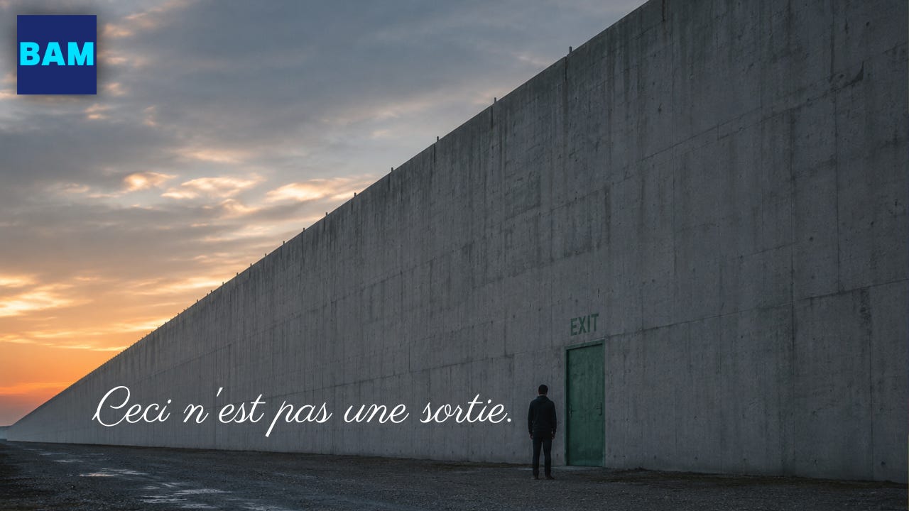 Ceci n'est pas une sortie. Pretending there is a way to not use AI is an excuse you are using to excuse yourself from culpability. This image was made using AI. Claude Fable 5 wrote the prompt. ChatGPT 5.5 made the image. The author added the logo and the text. Ceci n'est pas une sortie. Pretending there is a way to not use AI is an excuse you are using to excuse yourself from culpability. This image was made using AI. Claude Fable 5 wrote the prompt. ChatGPT 5.5 made the image. The author added the logo and the text.