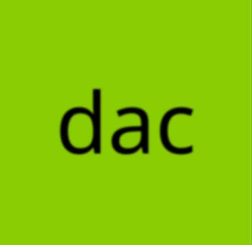A plain lime-green square with the lowercase word "dac" in black, in the style of the Brat album cover.