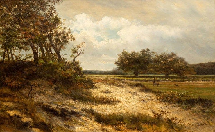 'Zomers landschap met een boer op het veld' - olieverf op doek: Martinus Boks (lot 281, Venduehuis Den Haag) 'Zomers landschap met een boer op het veld' - olieverf op doek: Martinus Boks (lot 281, Venduehuis Den Haag)
