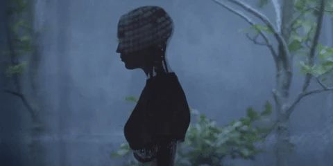 Ava, the robot from Ex-Machina, turning towards the camera.