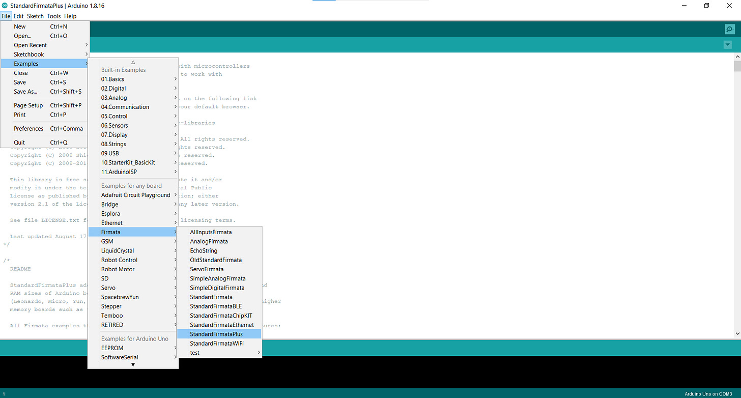 Where can find Firmata Library in Arduino IDE