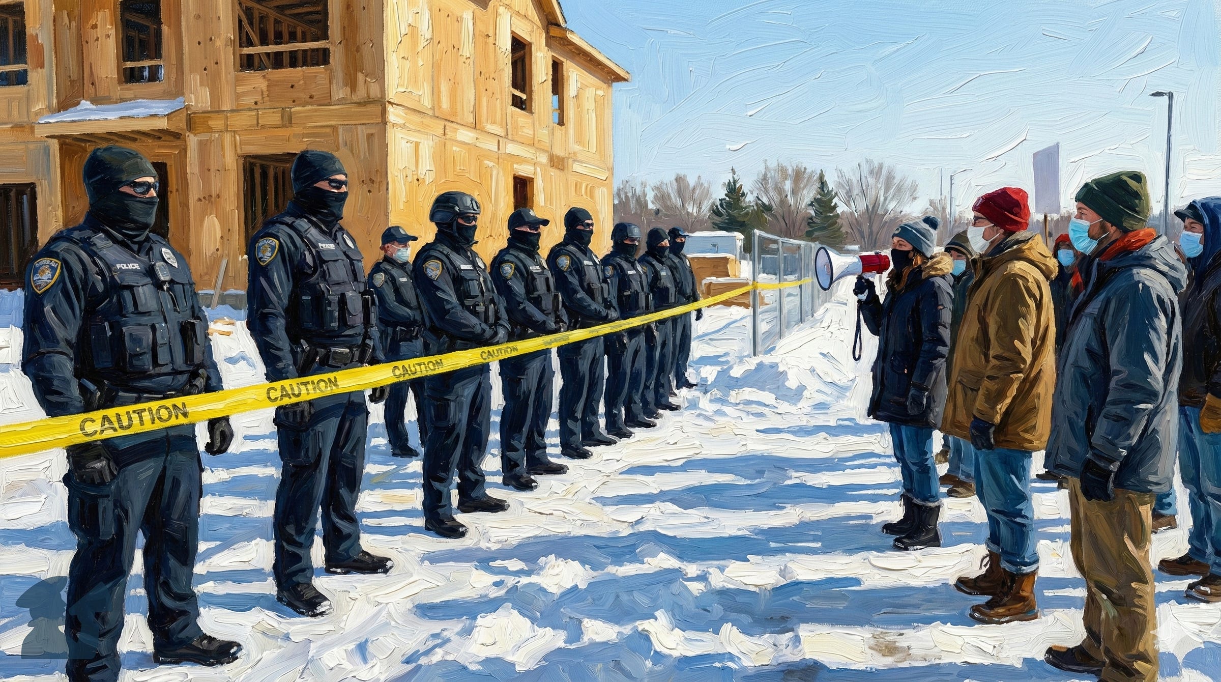 Illustration of citizens opposing an ICE raid in Chanhassen Illustration of citizens opposing an ICE raid in Chanhassen