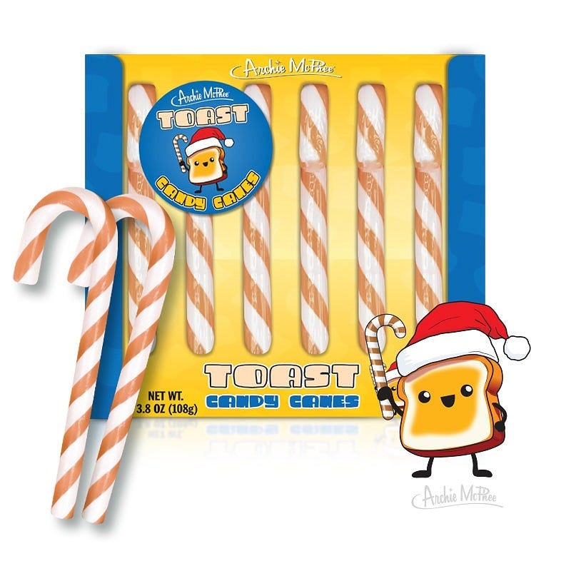 Image: Archie McPhee (Toast Candy Canes) Image: Archie McPhee (Toast Candy Canes)