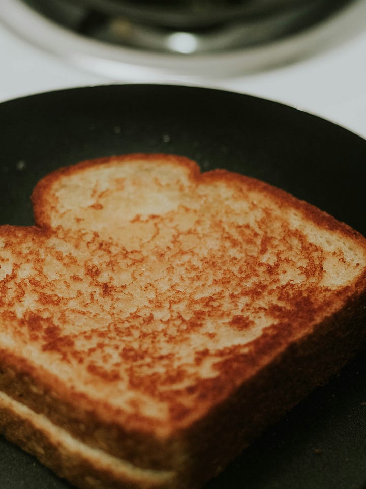 Skillets with toast and coffee. Photos by Tina Dawson and Gio Bartlett via Unsplash.