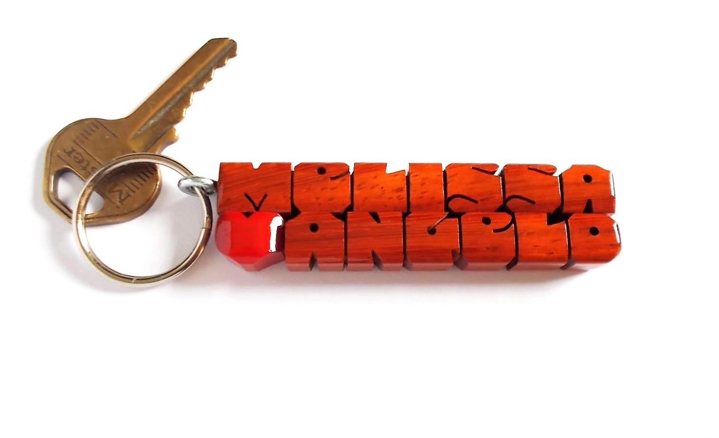 Paduak Wood 2-Liner Keychain, Melissa (heart) Angelo Paduak Wood 2-Liner Keychain, Melissa (heart) Angelo