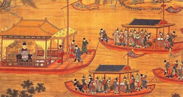 Jiajing on his state barge. Scroll c. 1538, artists unknown. Jiajing on his state barge. Scroll c. 1538, artists unknown.