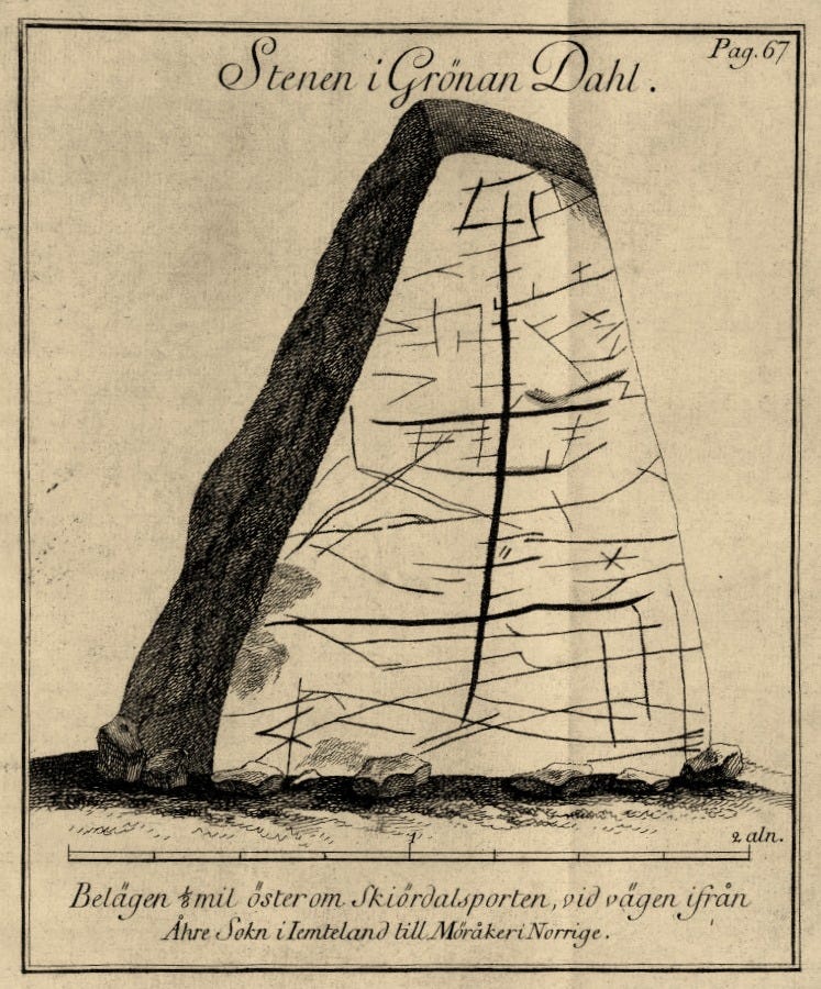 Engraving of a stone with cracks