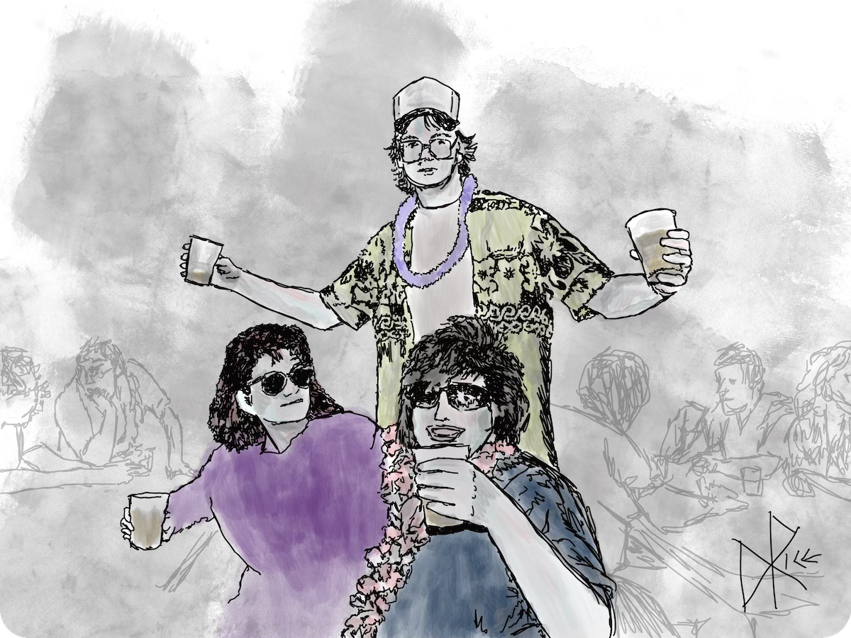 Alcohol based social gathering of young adults. Sketch art by Don Rice. Alcohol based social gathering of young adults. Sketch art by Don Rice.