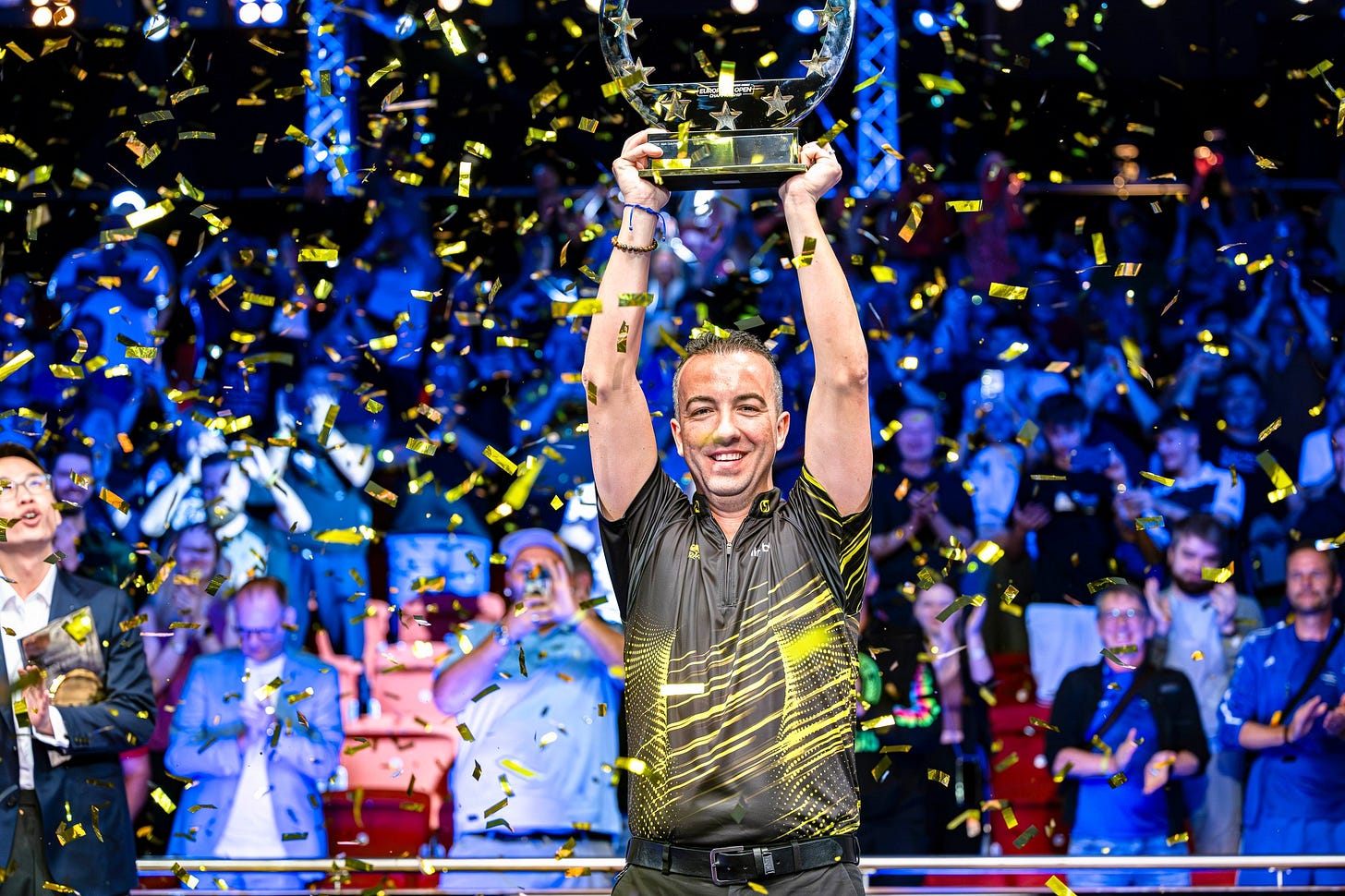 May be an image of 6 people, people playing tennis and crowd