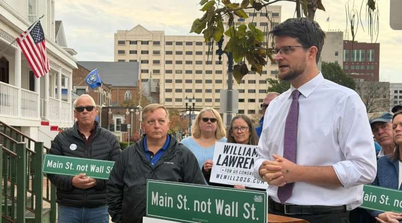 Will Lawrence, the Democratic candidate running against US Rep. Tom Barrett, speaks in Lansing.