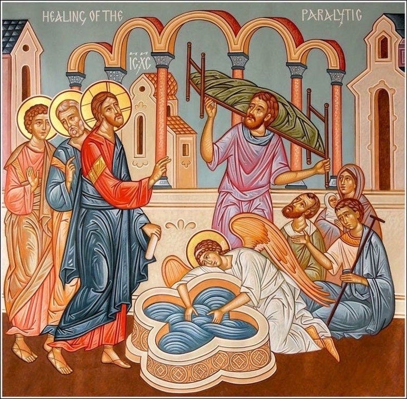 Handmade Mounted Icon | Jesus Heals the Paralytic image 1
