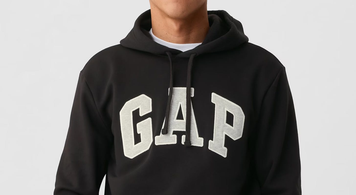 Gap arched logo hoodie, source www.gap.com