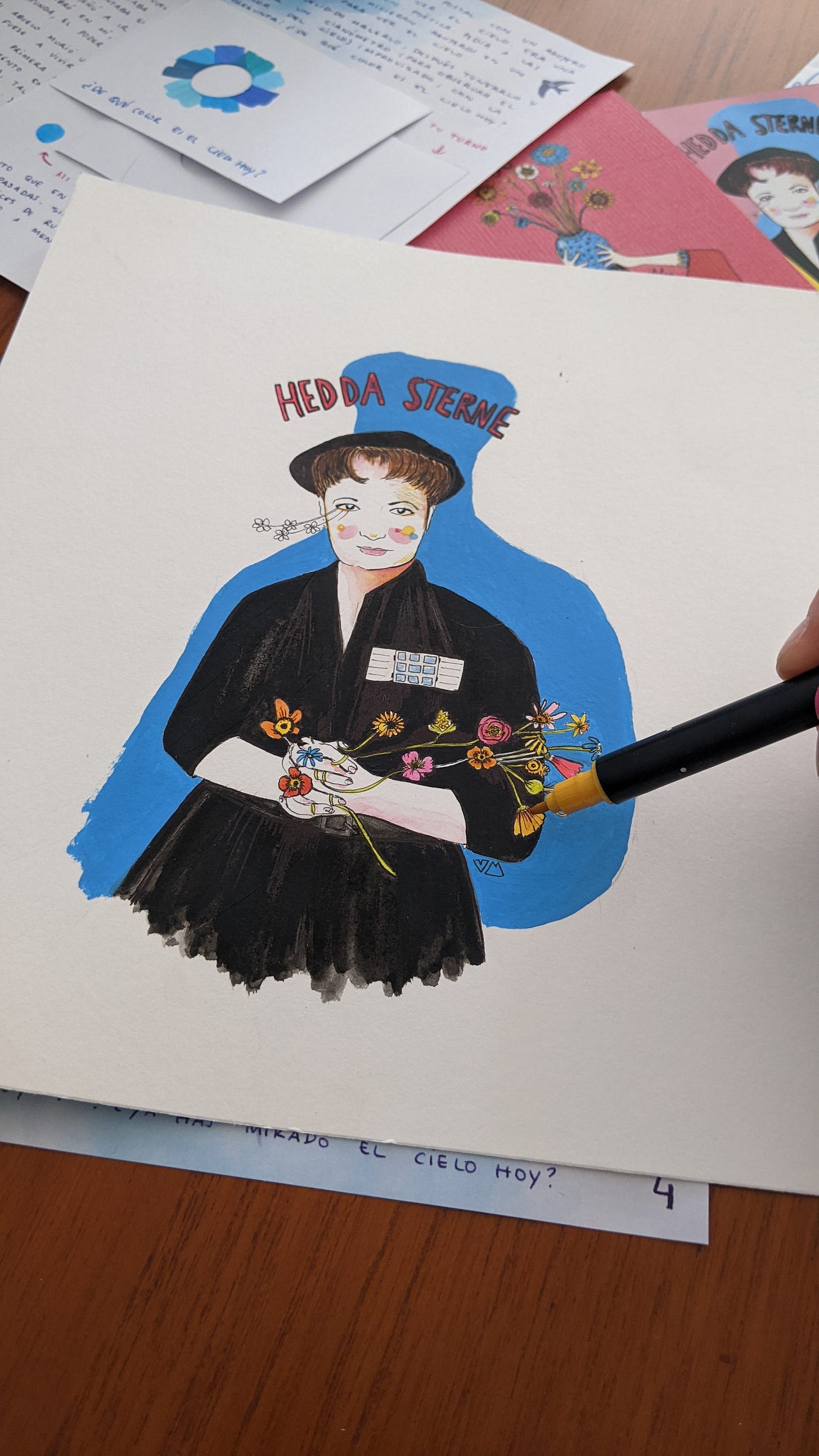 Dibujando a mano a la pintora Hedda Sterne