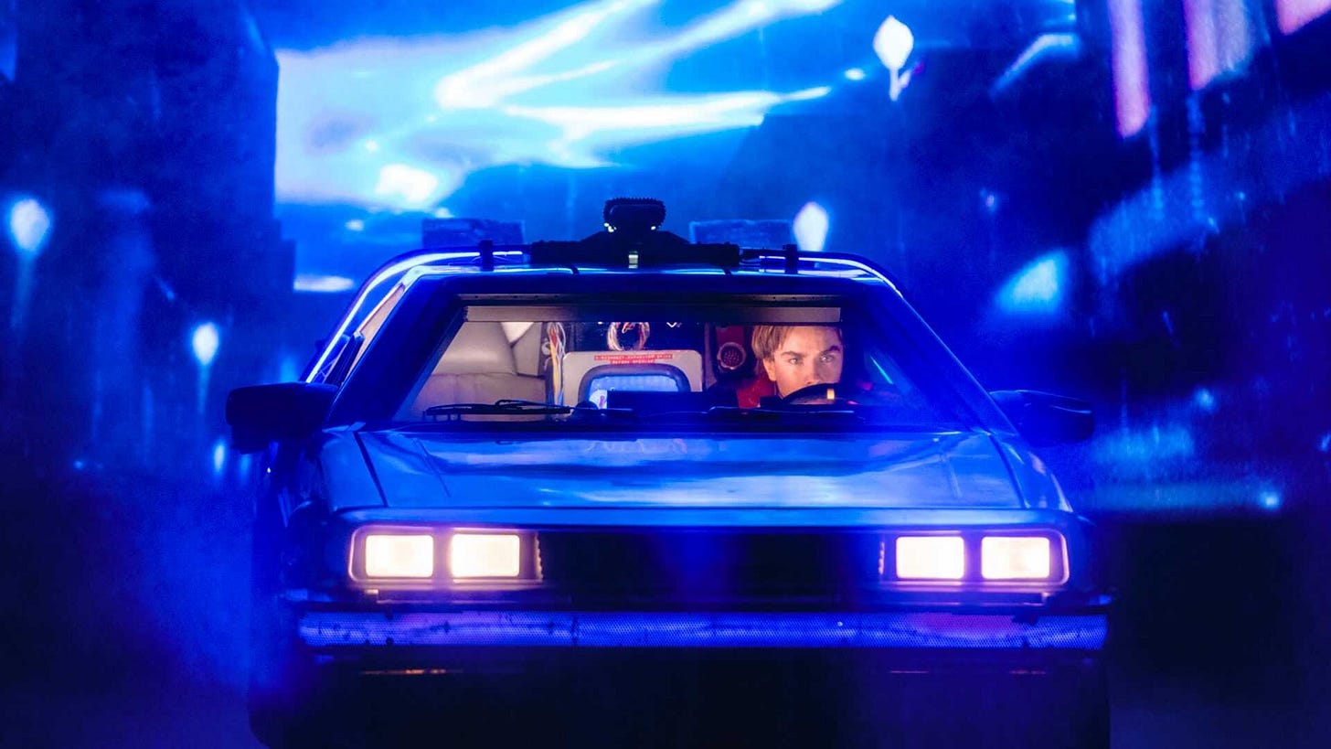Vasco Emauz as Marty McFly drives the Delorian, in ‘Back to the Future: The Musical.’