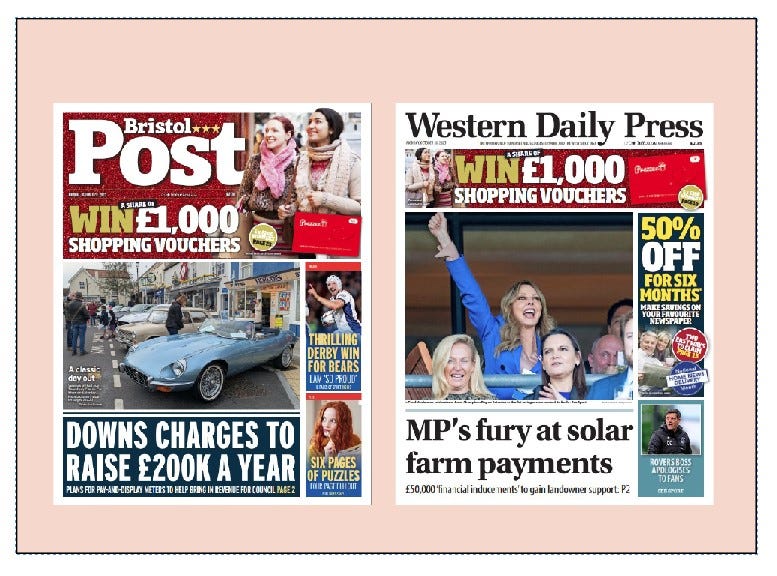 P1 of the Bristol Post and Western Daily Press