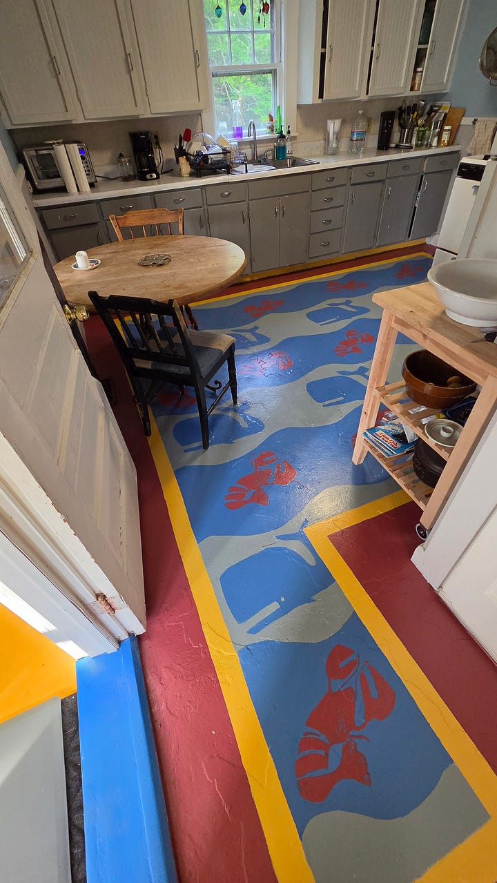 floor painted with whales and lobsters