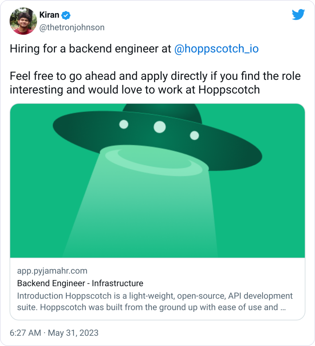 Kiran @thetronjohnson Hiring for a backend engineer at @hoppscotch_io Feel free to go ahead and apply directly if you find the role interesting and would love to work at Hoppscotch Kiran @thetronjohnson Hiring for a backend engineer at @hoppscotch_io Feel free to go ahead and apply directly if you find the role interesting and would love to work at Hoppscotch