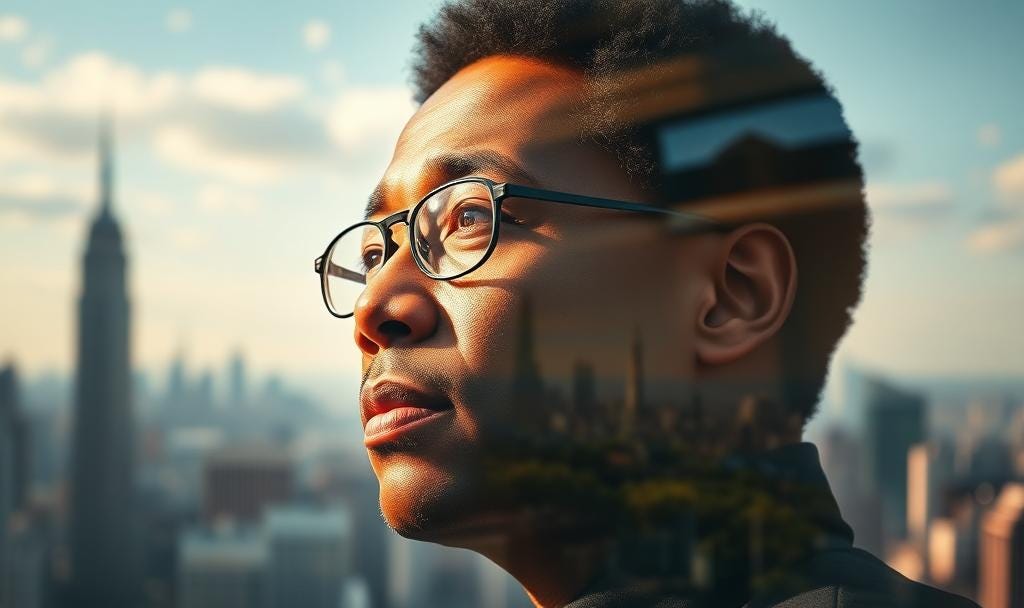 A double-exposure portrait of a leader and landscape, symbolizing how the language of leadership shapes both identity and impact. A double-exposure portrait of a leader and landscape, symbolizing how the language of leadership shapes both identity and impact.
