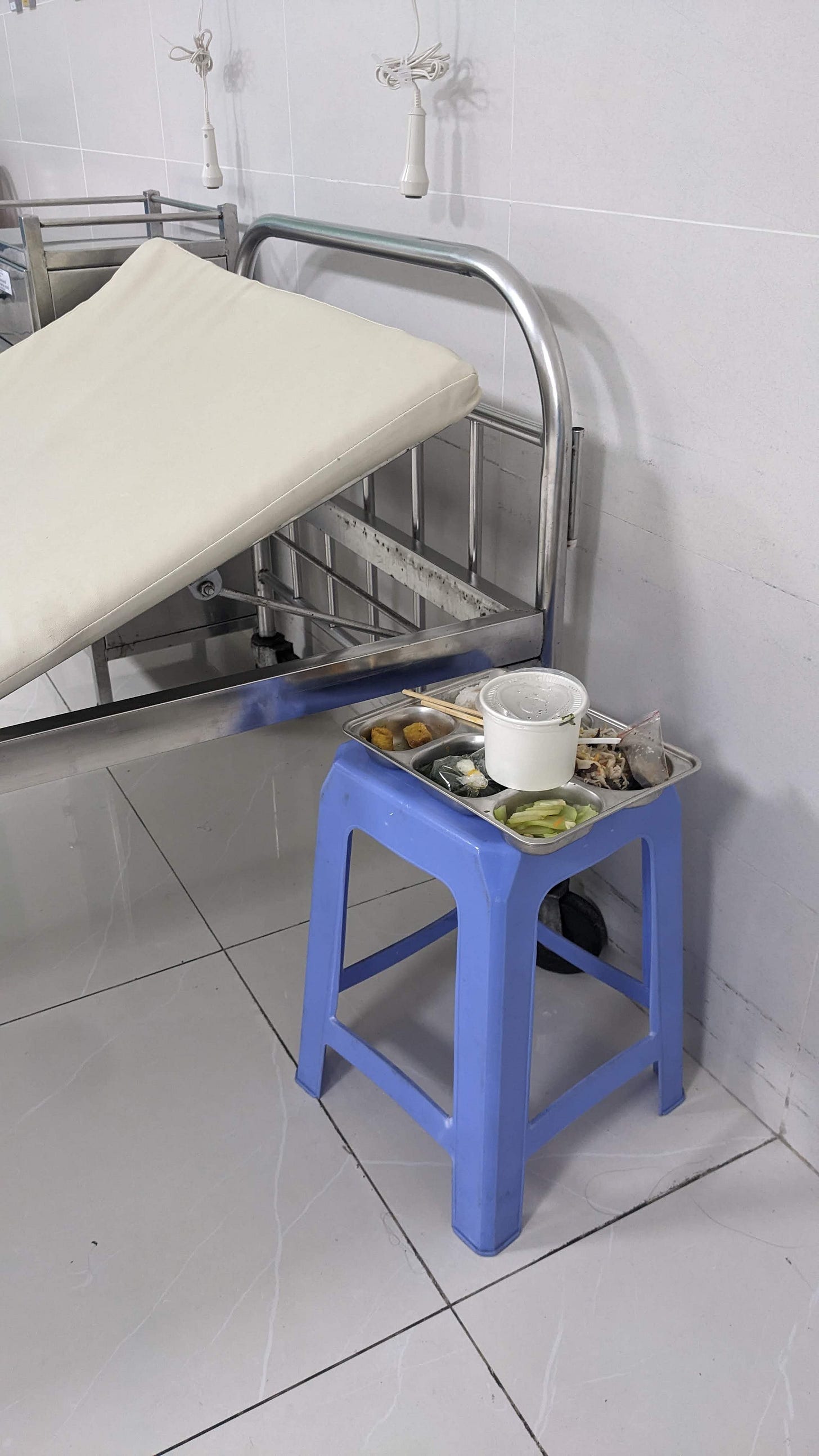 hospital bed and food tray